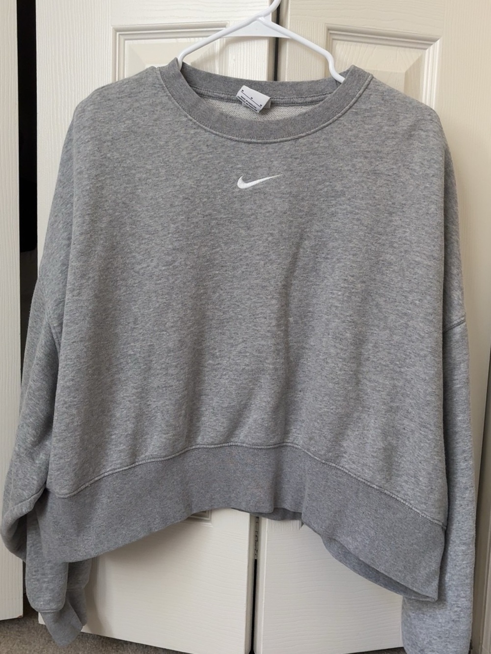 Nike Gray Cropped Crew Sweatshirt with White Swoosh